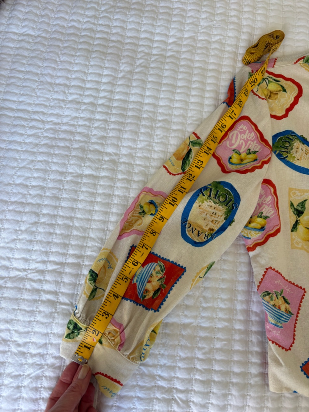 Joie Cream Lemon Print Tie Front Blouse, Multicolor Floral Accents, Size Medium - Picture 12 of 12